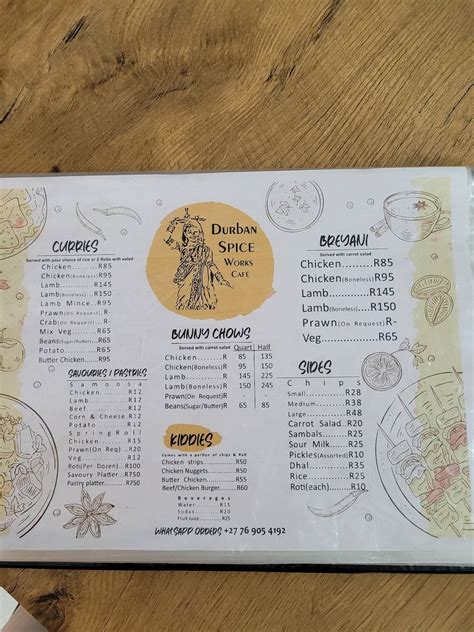 Menu At Durban Spice Worx Cafe New Redruth