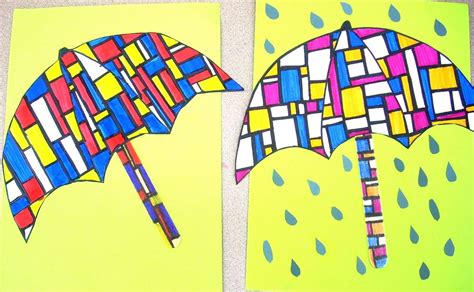 Mondrian Umbrella Craft Stick Handle Art Lessons Elementary Art