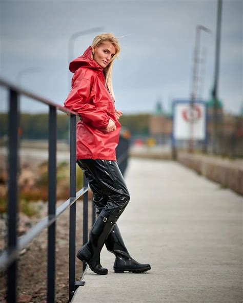 Rainwear From Sweden On Instagram Wilma In Red Anorak And Shiny Black