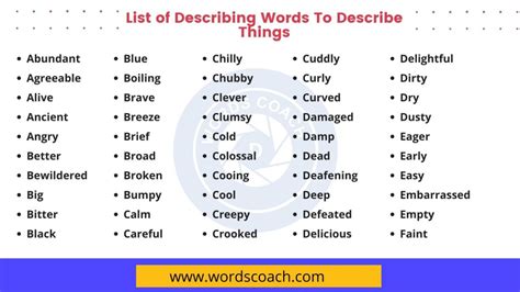 List Of Describing Words Word Coach