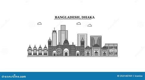 Bangladesh Dhaka City Skyline Isolated Vector Illustration Icons Stock Vector Illustration