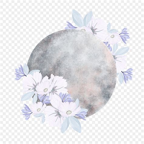 Floral Water Color Full Moon Purple Purple Flowers Watercolor Full