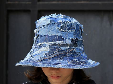 Patchwork Denim Bucket Hat 24 61 Cm Hipster Hippie Etsy