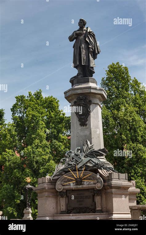 A Closeup View Of The Monument Of Adam Mickiewicz In Warsaw Stock Photo