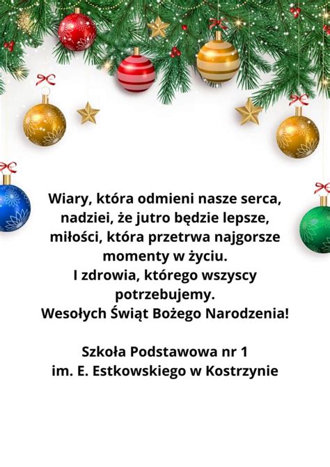 Życzenia świąteczne Szkoła Podstawowa w Kostrzynie