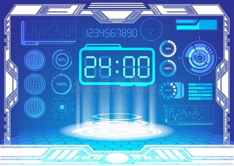 Hud Interface Vector Display Screen With Digital Clock And Other Panel