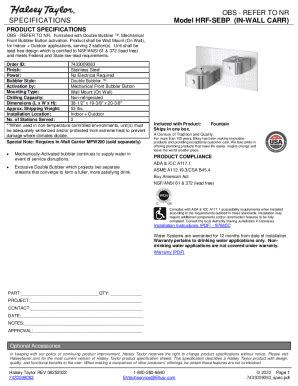 Fillable Online OBS REFER TO NR SPECIFICATIONS Model HRF SEBP IN