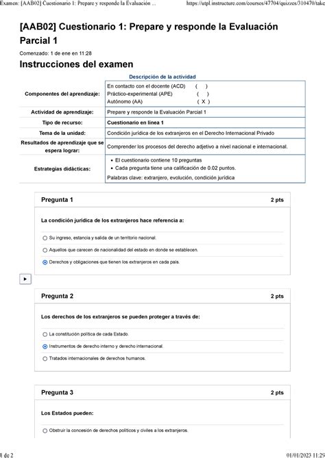 Examen Aab Cuestionario Prepare Y Responde La Evaluaci N Parcial