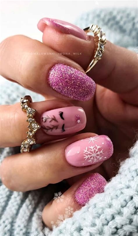 Pretty Festive Nail Colours Designs Pink Glitter Festive Nails