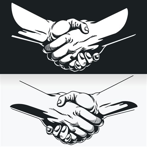 Silhouette Of Hand Shake Black Outline Illustration Stencil Drawing