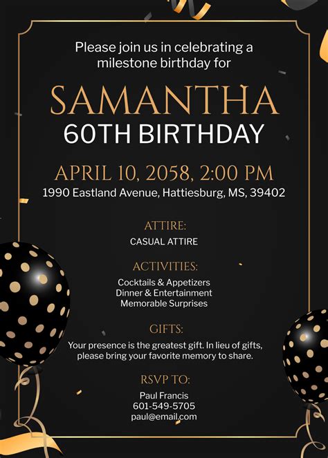 Free 60th Surprise Birthday Invitation Template Edit Online And Download