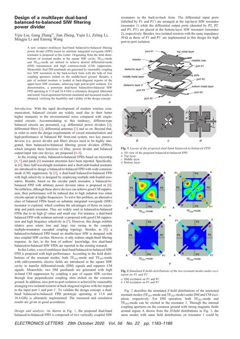 Design Of A Multilayer Dual Band Balanced To Balanced Siw Filtering