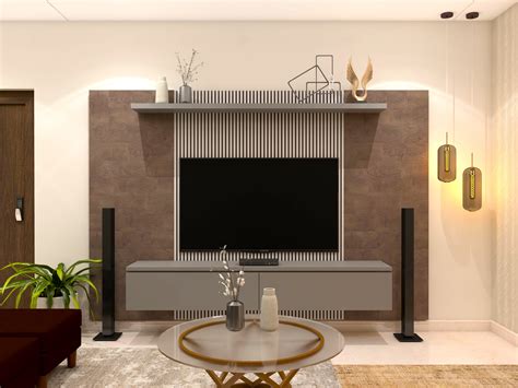 Tv Unit Design With Louvers And Wall Mounted Drawers Beautiful Homes