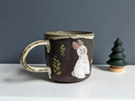 Mug Black Stoneware Bunny Kness