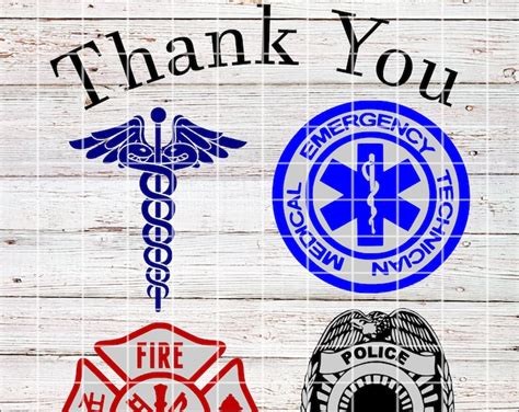 Thank You First Responders Medical Emt Fire Department Police Svg Png