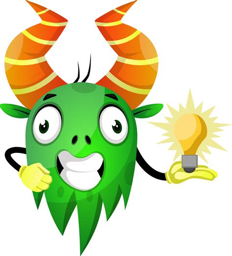 Green monster with light bulb 35364436 Vector Art at Vecteezy