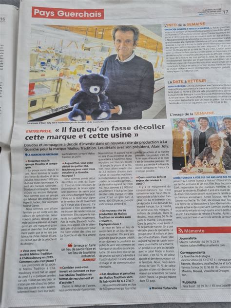 Article Le Journal de Vitre - Maïlou Tradition - Doudous en coton Bio ...