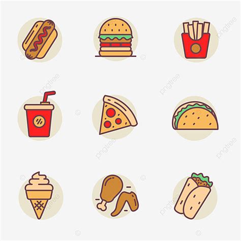 Fast Food Set Vector PNG Images Set Of Fast Food Icons In Linear Color