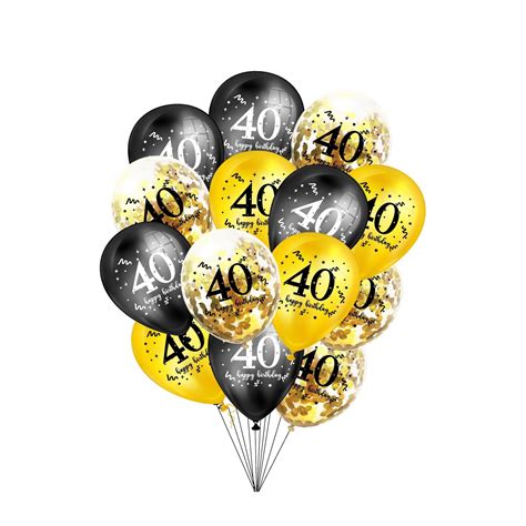 15er Set Party Deko Luftballons 40 Gold Schwarz