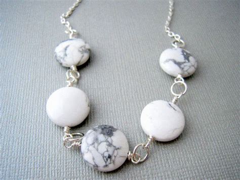 White Stone Necklace White Howlite Stone On Silver Chain Natural Stone Jewelry Gray And White