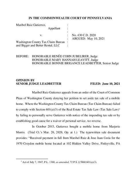 Fillable Online Gutierrez V Wash Cnty Tax Claim Bureau No C D