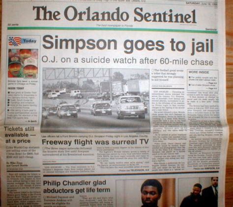 Collectables 1994 Headline Newspaper Oj Simpson White Bronco Chase