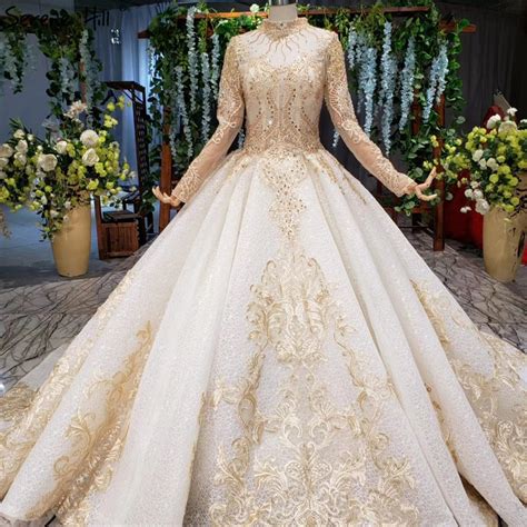 Dubai White Gold Long Sleeve Wedding Dresses 2020 Luxury Vintage