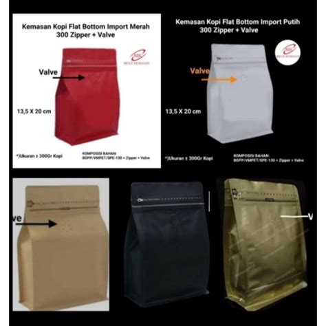 Jual Kemasan Kopi Flat Bottom Import 300 Zipper Valve Standing Pouch