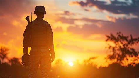 Premium Photo | Silhouette of a Soldier at Sunset