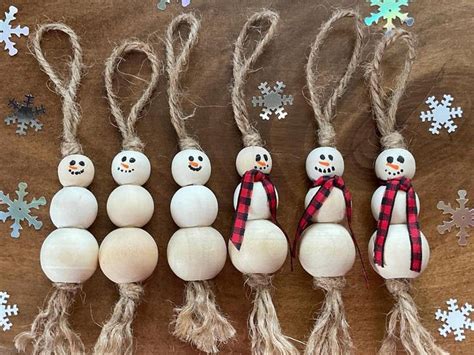 Christmas Ornaments Snowman Ornament Wood Bead Snowman Ornament Boho