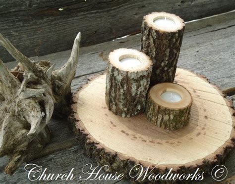 3 Rustic Wood Candle Holders Sticks For Votive Candles, Weddings, Decoration, Decor, Natural ...