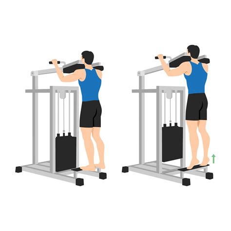 Man Doing Standing Calf Raise With Assisted Machine Flat Vector