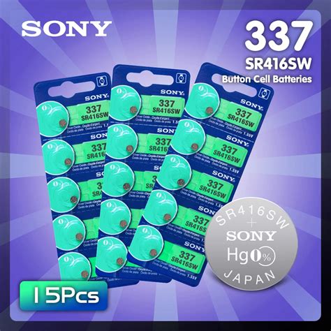 15pcs Sony Watch Battery 337 SR416SW Silver Oxide 1 55V Button Cell