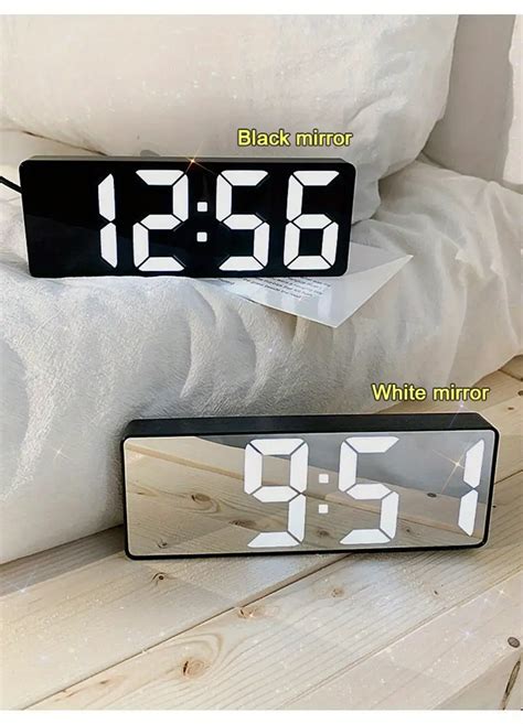 1pc Led Mirror Table Clock Digital Alarm Snooze Display Time Desktop