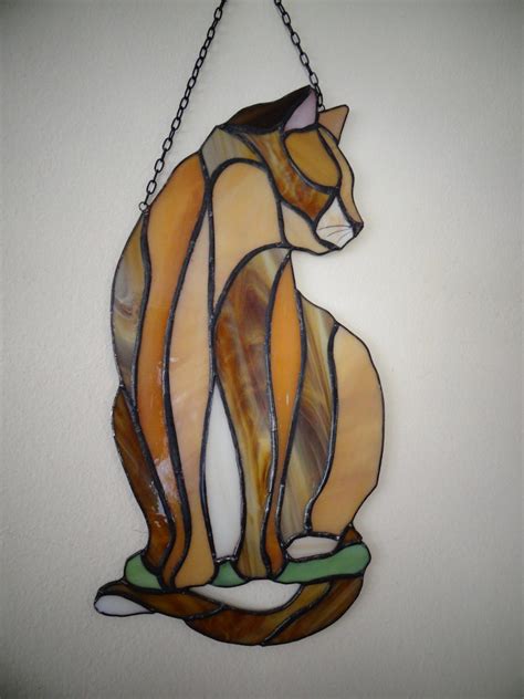 Ginger Cat Stained Glass Suncatcher Shaggy Cat Lover T Wall Etsy Canada