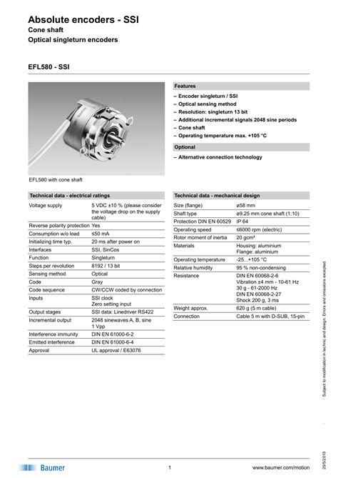 Baumer Efl Ssi Absolute Encoder Data Sheet Manualzz