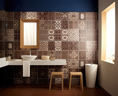 Brown Tile Wall With Blue And White Background Modern Wall Toilet