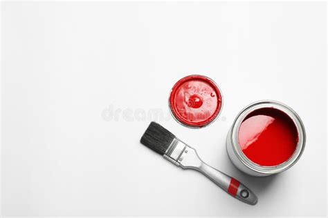 Paint Can And Brush On White Background Top View Stock Image Image