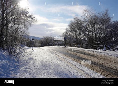 Snow Covered Road, Scottish Highlands, Inverness-Shire, Scotland Stock ...