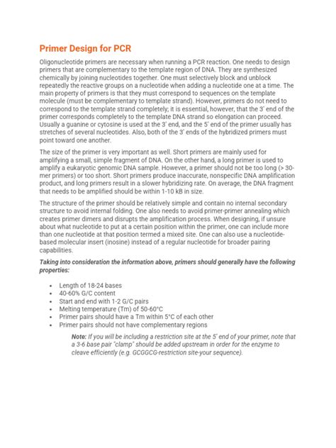 Primer Design For PCR | PDF | Primer (Molecular Biology) | Polymerase Chain Reaction