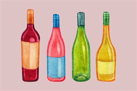 Botellas De Vino Pintadas En Acuarela Archivo PSD Premium