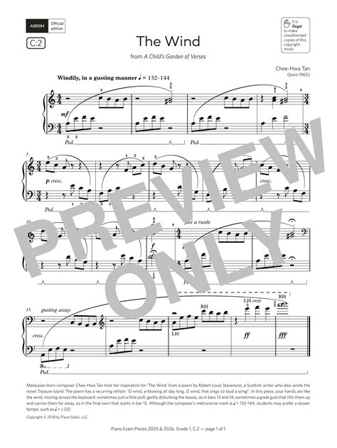 The Wind Grade 1 List C2 From The Abrsm Piano Syllabus 2025 And 2026 Sheet Music Chee Hwa