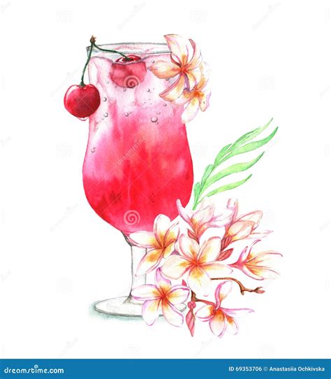 Cocktail Watercolor Illustration Stock Illustration Illustration Of Fresh Flower 69353706