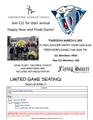 Fillable Online Tnagc Join Clc For Their Annual Happy Hour And Preds