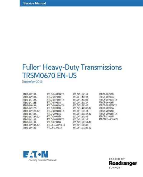 Eaton RTLO 18918B Transmission Service Manual Comprehensive Guide For