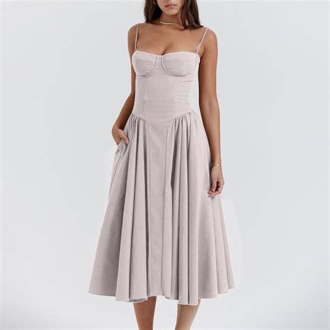 Munlar Women S Slip Dress Square Neck Sleeveless Gray Dress A Line