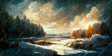 Premium Photo | Winter landscape painting background. Winter Landcaping ...