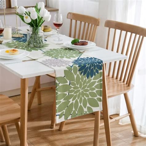 X Cm Chemin De Table Moderne Salon Vert Bleu Gris Dahlia Chemins