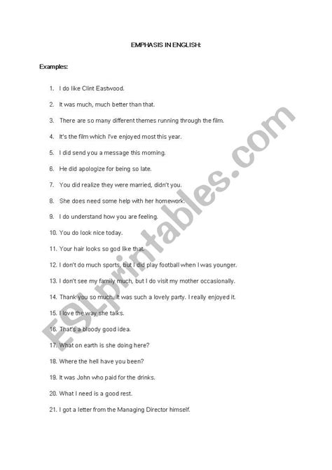 Emphasis In English Esl Worksheet By Aga224