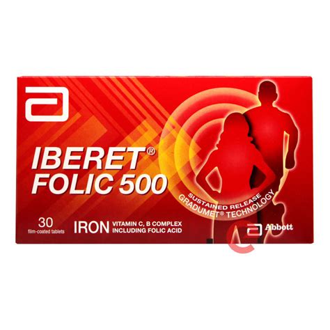 Iberet Folic 500 Film Coated Tablet 30s Iron Vitamin C B Complex Folic Acid Sustained